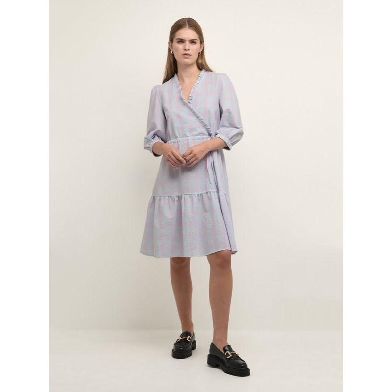 Very Good Looking! ~ Simple and Elegant Ruffles V-neck Half Sleeves Drawstring Waist Imitation Wrap Mid Length Long Length Dress