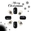Christmas Press on Medium Square Fake Nails With Black Snowflakes Design - Glossy Glue on Winter Xmas Full Cover Acrylic Artificial Bling Gold