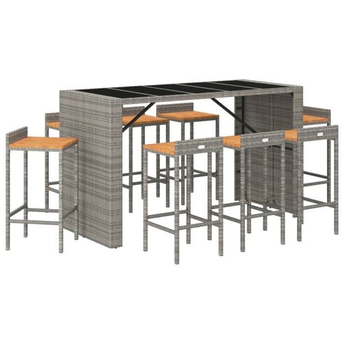 VidaXL Ensemble de bar jardin 9 pcs gris poly rotin/bois massif acacia, ensemble de table de bar, ensemble de pub, ensemble 3187689