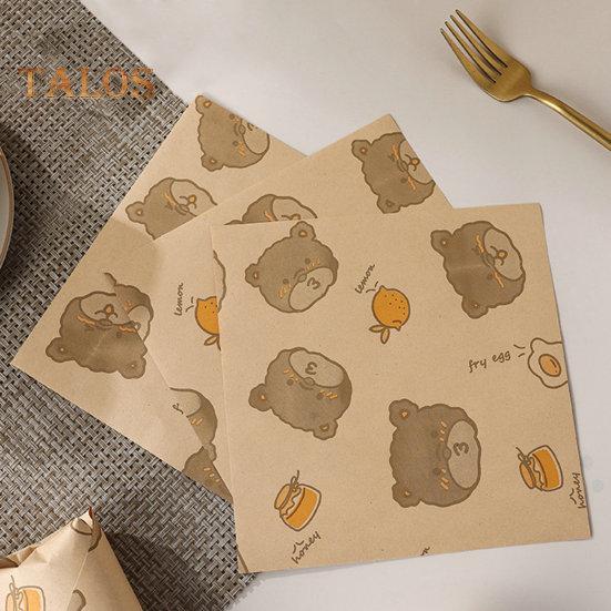 50Pcs Sandwich Packing Paper Cartoon Bear Print Package No Odor Useful Disposable Household Oil-proof Baking Pad Paper Kitchen Tools