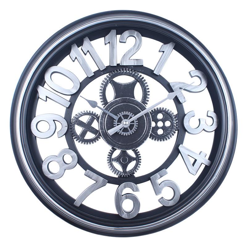 

Настенные часы с шестеренками, индустриальный механический стиль, ретро часы, полые часы для гостиной, украшение магазина, бесшумные часы 43cm silver