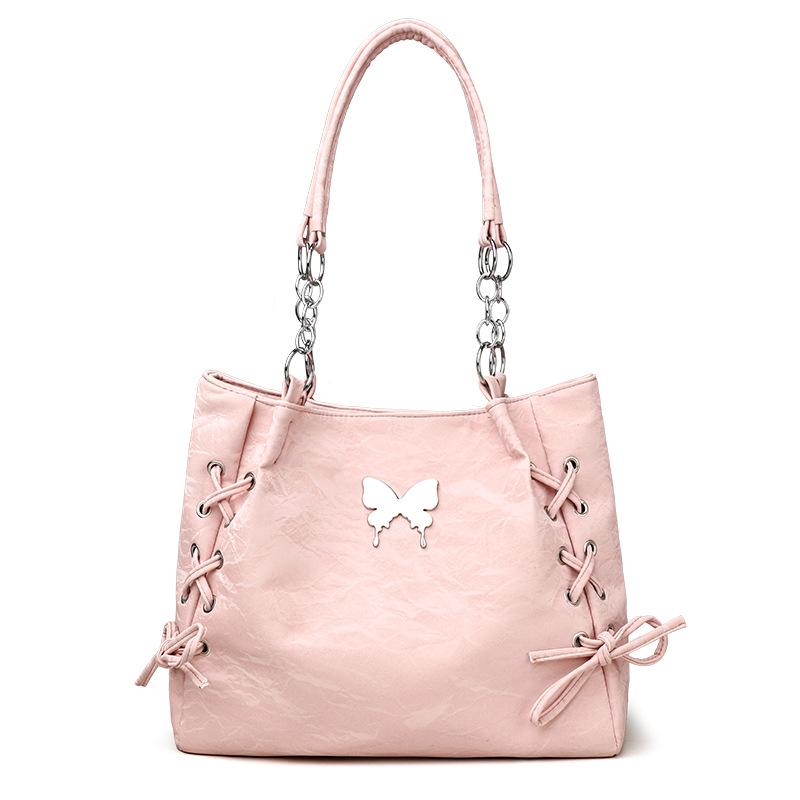 

Простая и универсальная вместительная сумка-тоут с нишевым дизайном в виде банта, повседневная сумка через плечо большой вместимости розовый