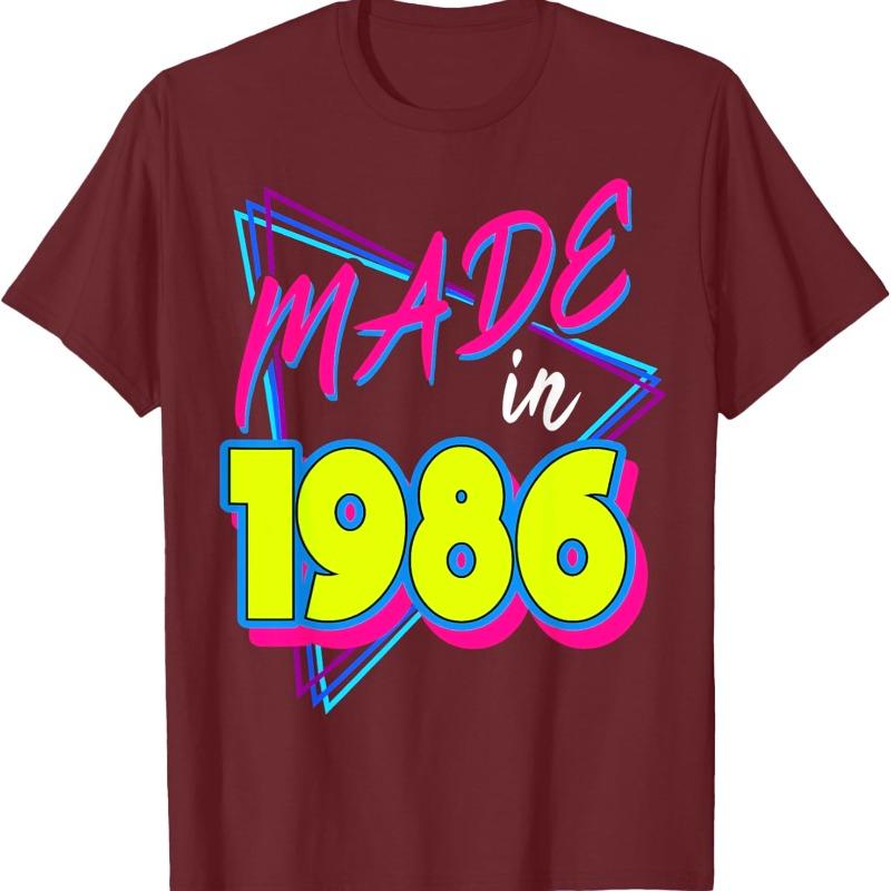 Made in 1986 35th Birthday Retro 35 Years Old 80s Vintage Crewneck TShirt Regular Short Sleeve Casual Printed Tshirt Tops