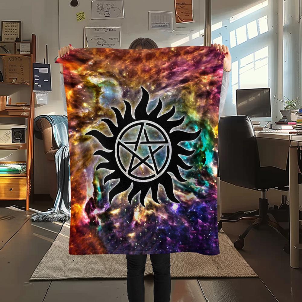 1Pc Pentagram Supernatural Print Flannel Blanket, High Quality Comfortable for All Seasons, Home Decor, Warmth and Comfort, Perfect for Gifts