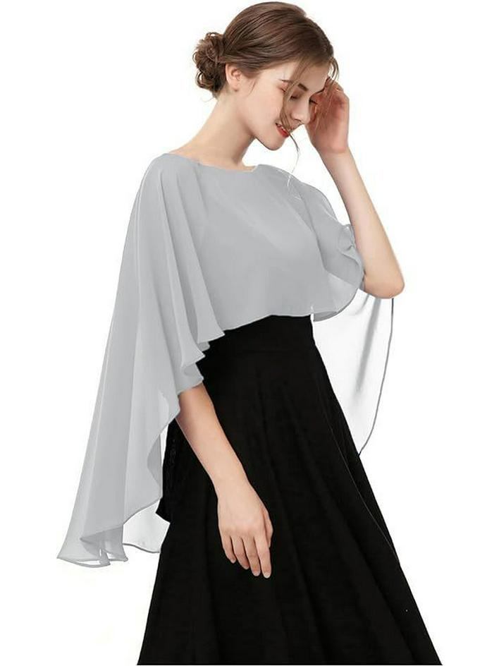 

Женская шифоновая шаль: Вечернее болеро, Свадебный кардиган или Аксессуар для защиты от солнца One Size светло-серый