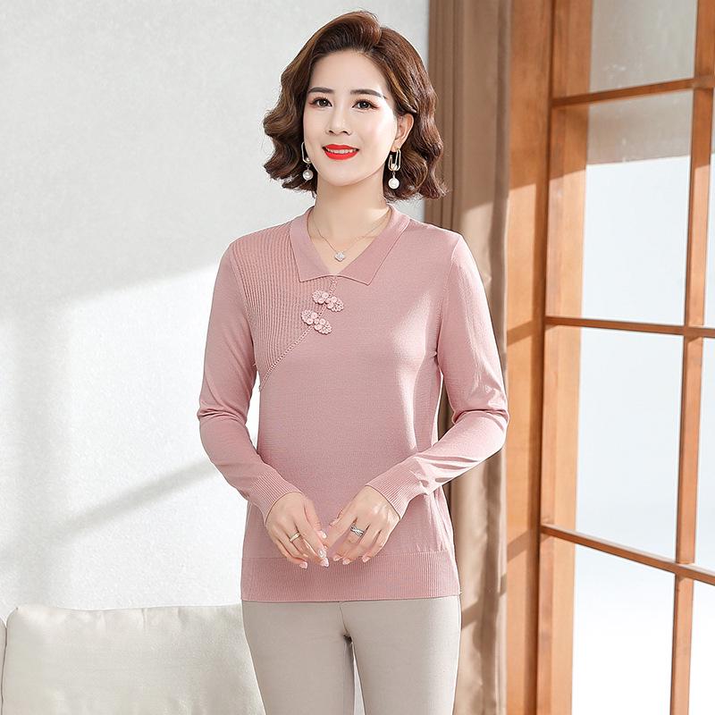 

Mom s 2026 Spring Knit Top Set: Elegant Long-Sleeve Base Layer for Middle-Aged & Elderly Women L (105-120 lbs) розовый