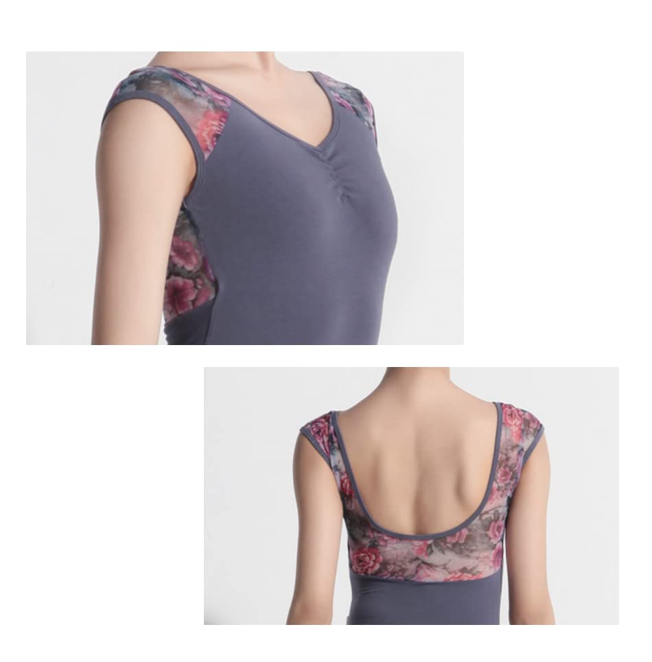 ProDance Floral Ballet Leotard PLHA017B XL Gray/Black Half-Cup (Gray Flower, (170))