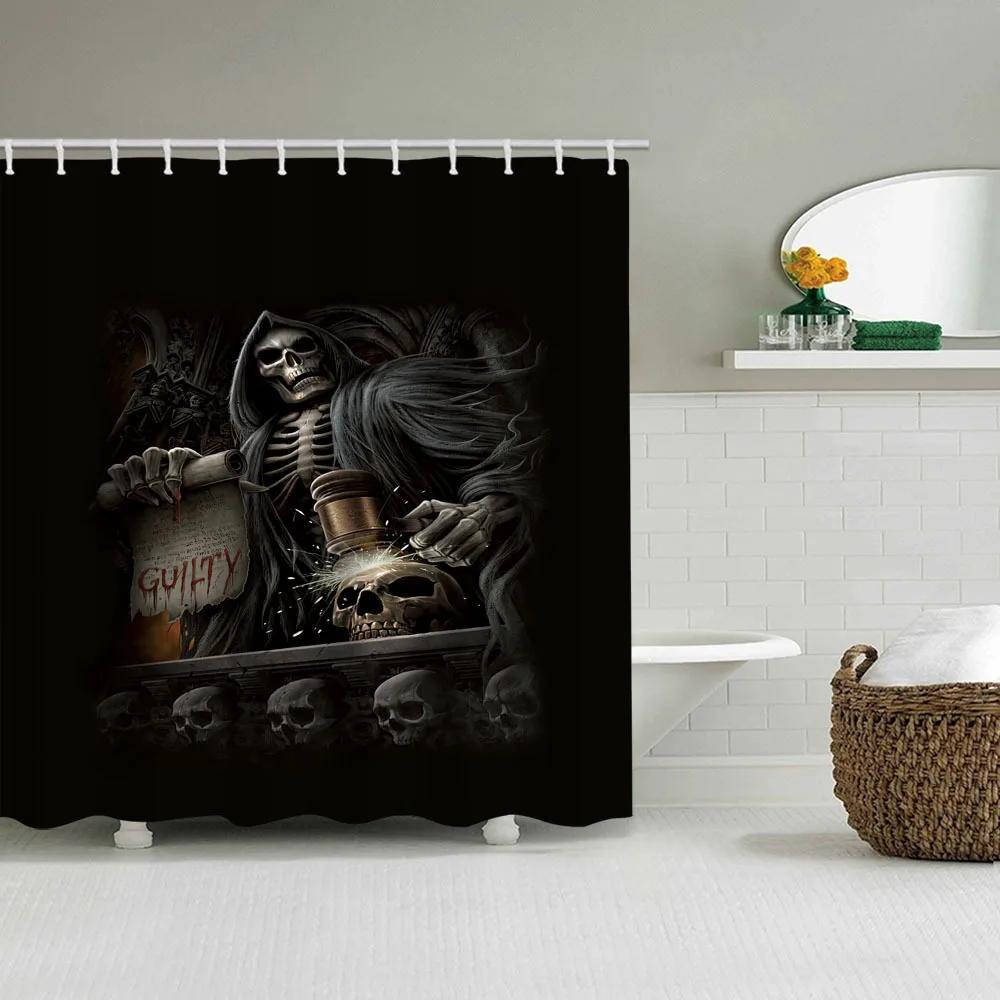 Halloween Shower Curtain 3D Printing Horror Skull Motorcycle Waterproof Bathroom Curtains Bathtub Screen Decor with 12 Pcs Hooks