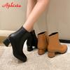 Fashion Aphixta 2025 Winter Side Zipper Shoes Women Boots 5cm Square Heel Ankle Boots Brown Botines Mujer Ladies Big Size Shoes