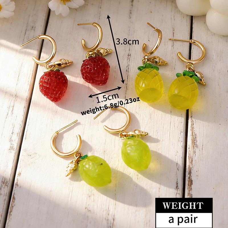 Holiday style tropical fruit earrings women ins niche luminous pineapple strawberry earrings seaside dopamine earrings tide