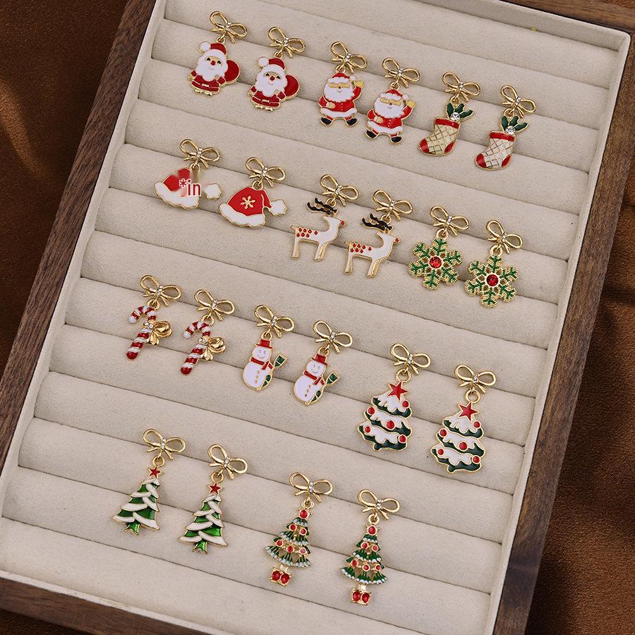 Japanese & Korean Christmas Bow Earrings - Cute Candy Cane, Snowflake, and Tree Designs
