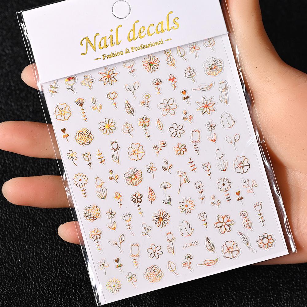 Best-Selling Japanese Aesthetic Laser Silver Heart Nail Stickers - Plant-Inspired Nail Art