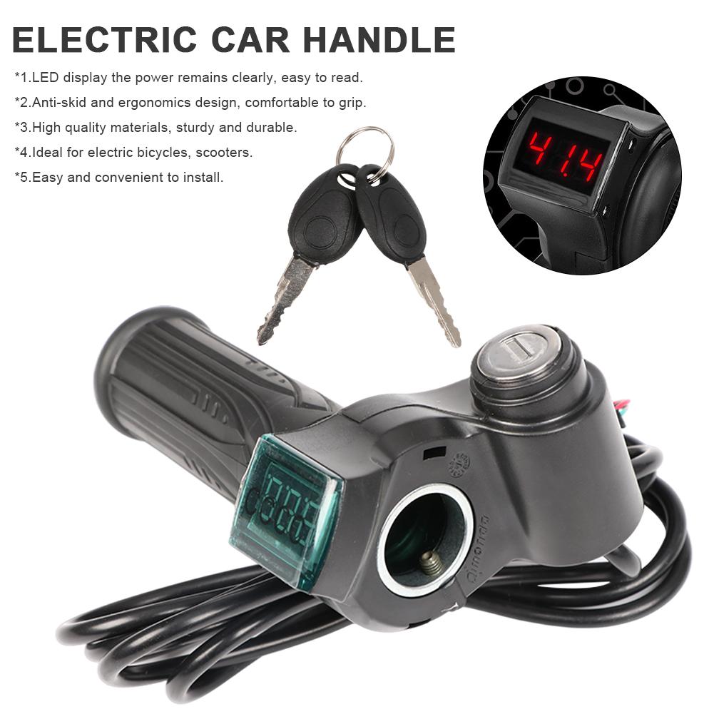 Electric Bike Scooter Throttle Grip Handlebar with Power Switch Key 24/36/72V E-bike LED Display Controller Handle Accessories