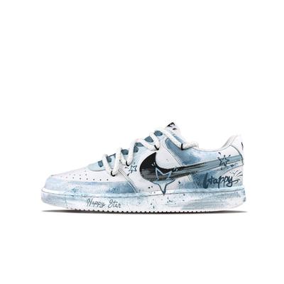 Court Vision 1 Mechanical Demon Spirit, Lucky Star Low Top Skateboard Shoes Unisex White Blue DH2987-101(Team83-)