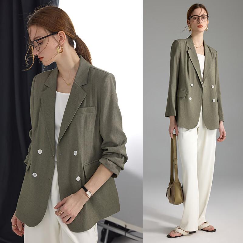 Wudao Women s Linen Blend Commuter Blazer S