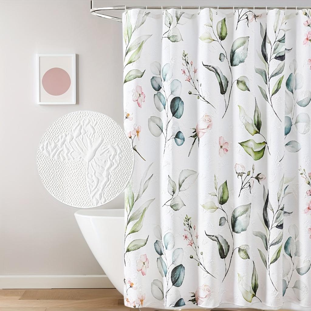 Embossed Butterflies & Watercolor Wildflowers Shower Curtain - Minimalist White, Waterproof Fabric, Textured Design With Hooks