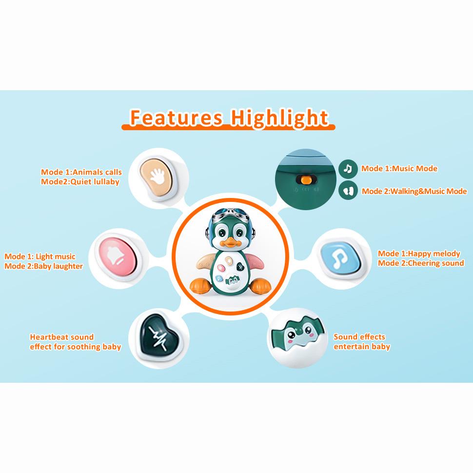 Jouets musicaux pour bébé, jouet rampant pour bébé avec sons lumineux, pingouin interactif, apprentissage éducatif précoce, jouet pour bébé en mouvement, enfants de 1 à 3 ans