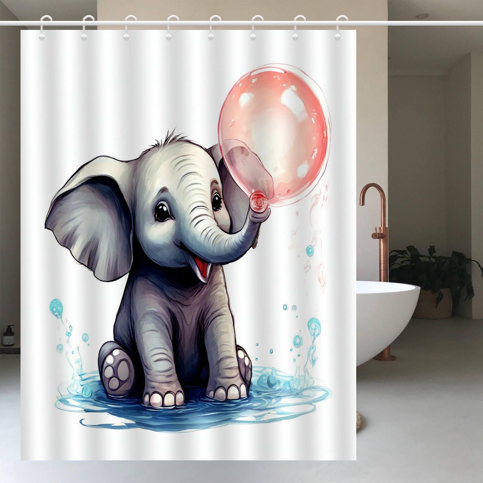 

Charming Elephant Shower Curtain – Whimsical Knit Design, Polyester with Hooks, Machine Washable All-Season Decor W90xH180cm