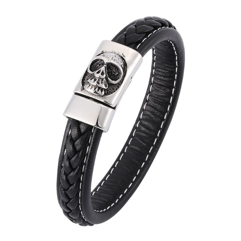 Meier stainless steel magnetic clasp bracelet - european and american trendy men s skull bangle