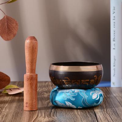 Tibetan Singing Bowl Set with 8.5cm/3.3inch Handmade Metal Sound Bowl & Soft Cushion(random Color