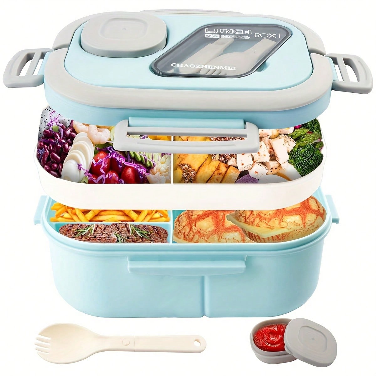 

1 Adult Bento Box, Salad Container, Large 40.5 Oz. Salad Bowl, Bento-Style Tray For Toppings синий
