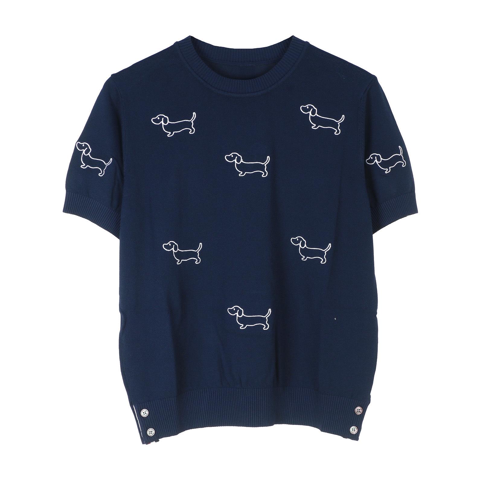 

Embroidered Animal Crew Neck Short Sleeve Knitted Top for Spring/Summer S