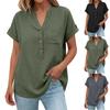 Women's Color Shirt Short Sleeve Button Casual Cotton And Hemp Pocket Top
