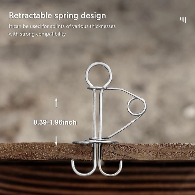 Pack of 10 Spring Deck Pegs Rope Buckles Portable Stainless Steel Windproof Retractable Awning Tent Stake Hooks Camping Tool