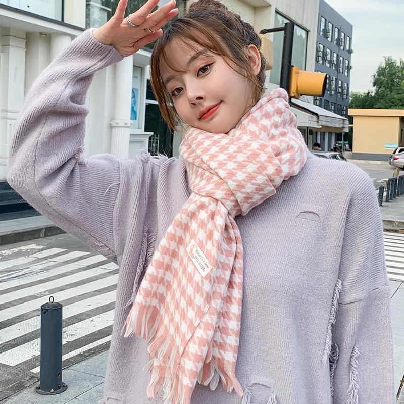 Women's Houndstooth Winter Scarf 2025 - Double-Sided Plaid Tassel Shawl, Thick, Warm, Fashionable Neck Warmer