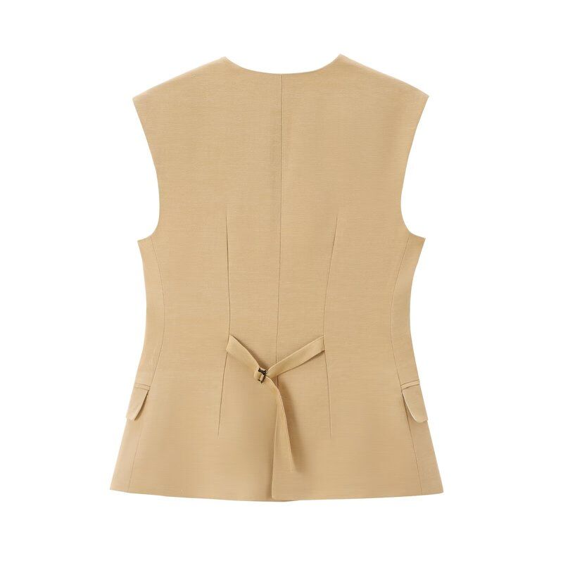 Women's Fashion Style Blended Vest Straight-Leg Pants Linen