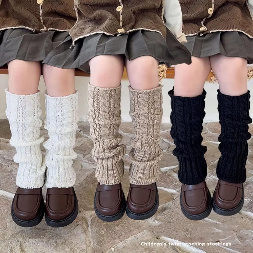 Scaldamuscoli per bambini, calzini lavorati a maglia intrecciati Lolitas, copripiedi caldi per bambine, calzini carini e dolci, calze lunghe