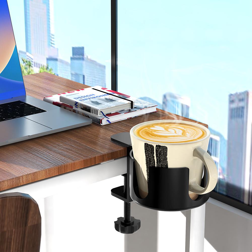 Adjustable Anti Spill Office Desktop Mug Rack with Metal Clamp for Water Bottles and Coffee Cups Storage