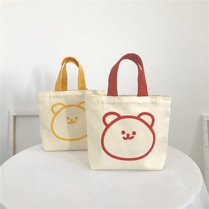 New Cartoon Bag Bear Handheld Bento Bag Cute Student Canvas Bag Portable Women's Literary Canvas Bag
