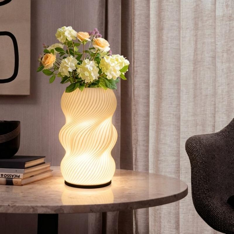 3D Printed Twisted Vase LED Lamp Nordic Minimalist Ambient Table Light Dual-Purpose Decor Lamp for Floral Arrangement, Ideal for Bedroom & Study Decor
