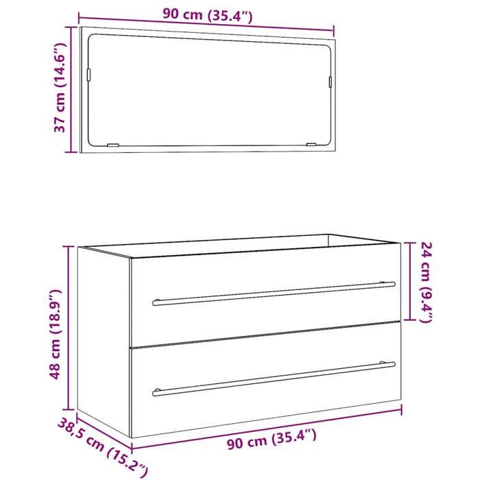 VidaXL 2 Pcs Bathroom Furniture Set Engineered Wood, Bathroom Cabinet, Bath Cabinet, Vanity Unit 856388