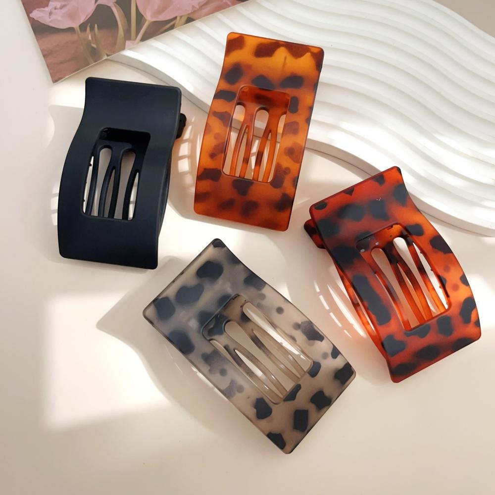 Large French Flat Hair Clips for Women Girls Matte Leopard Rectangle Duckbill Claw Grip Thick Thin Hair Styling Accessories New