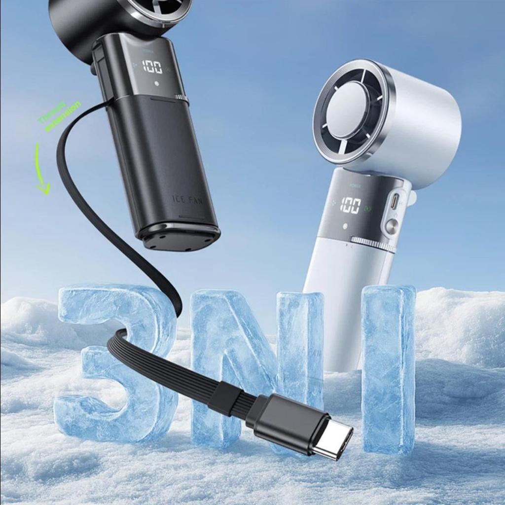 VENIDER | Built-In Retractable Cord, Handheld Mini Fan, Semiconductor Cooling, High-Speed Air Gun, Portable Foldable Small Electric Fan
