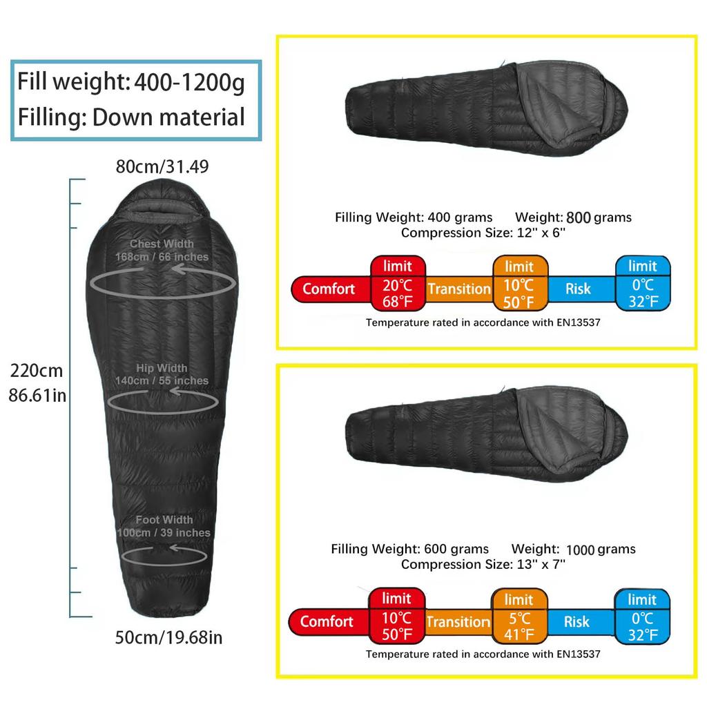 WaterPoof Mummy Duck Down Sleeping Bag Outdoor Camping Lightweight Warm Sleeping Bag Winter Thick Cold Proof Down Sleeping Bags