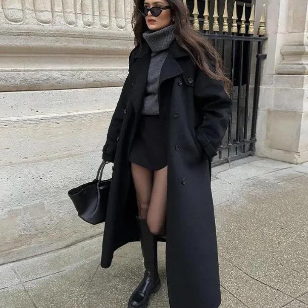 European & American Women's Double-Breasted Lapel Wool Coat - Casual, Loose, Fashionable.