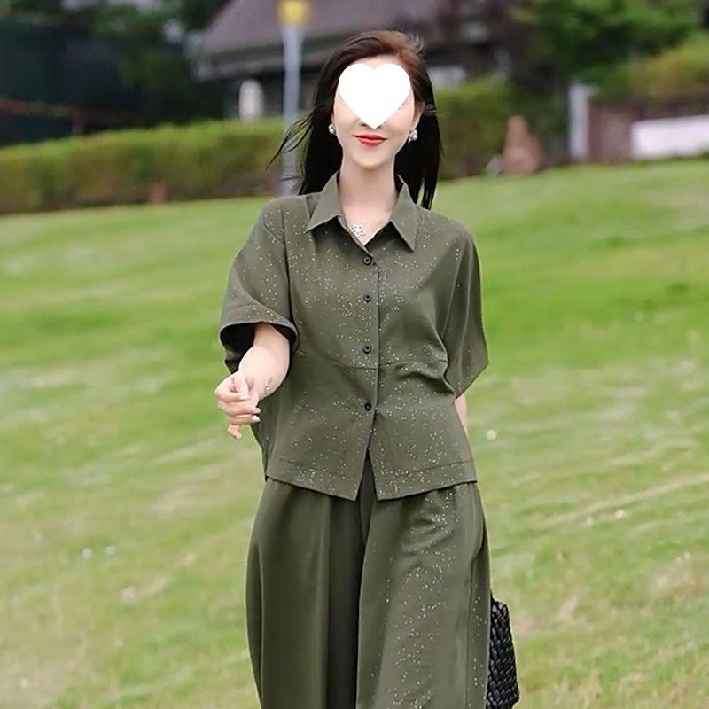 Fashionable Casual Suit for Women Summer Plus Size Women's Small Belly Cover Shirt and Pants Two-piece Set