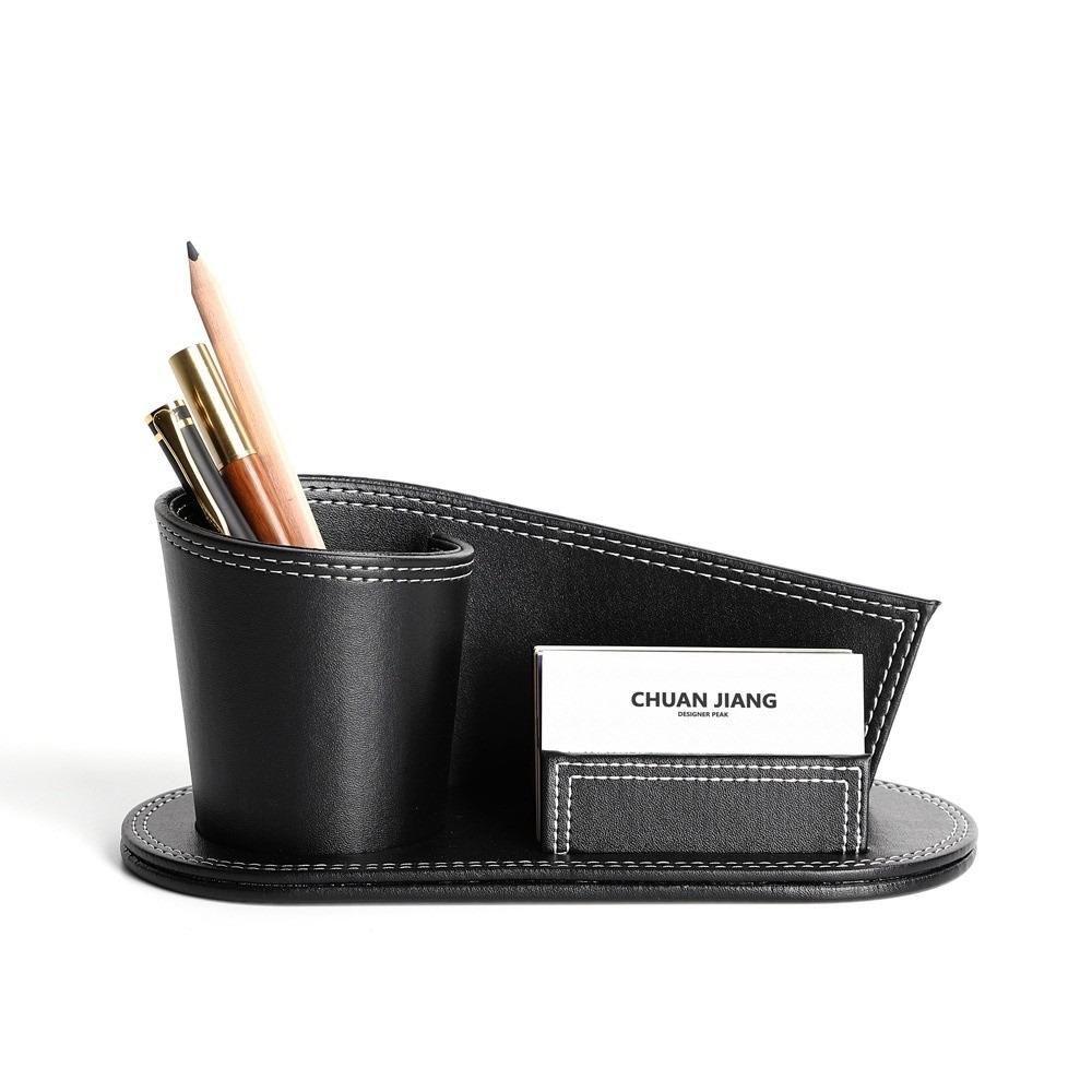 Multifunctional Leather Pen Holder Leather Stationery Storage Box Desk Organization