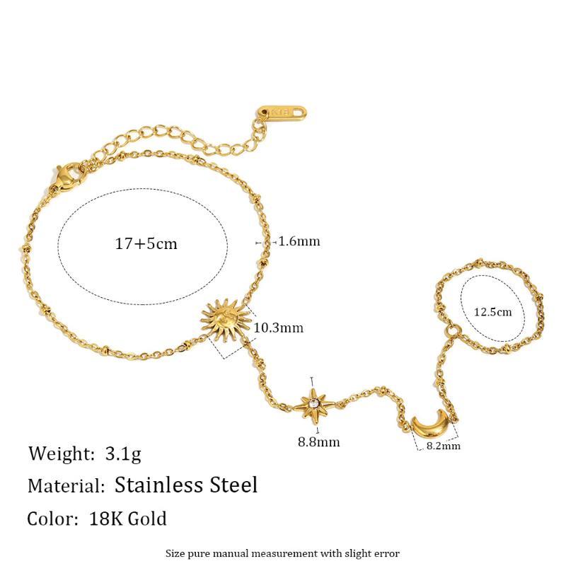 Simple Stainless Steel Boho Zircon Bracelet Sun-Shaped Interlocking Charm Hand Chain Stars Gold Metal Finger Bracelet Jewelry