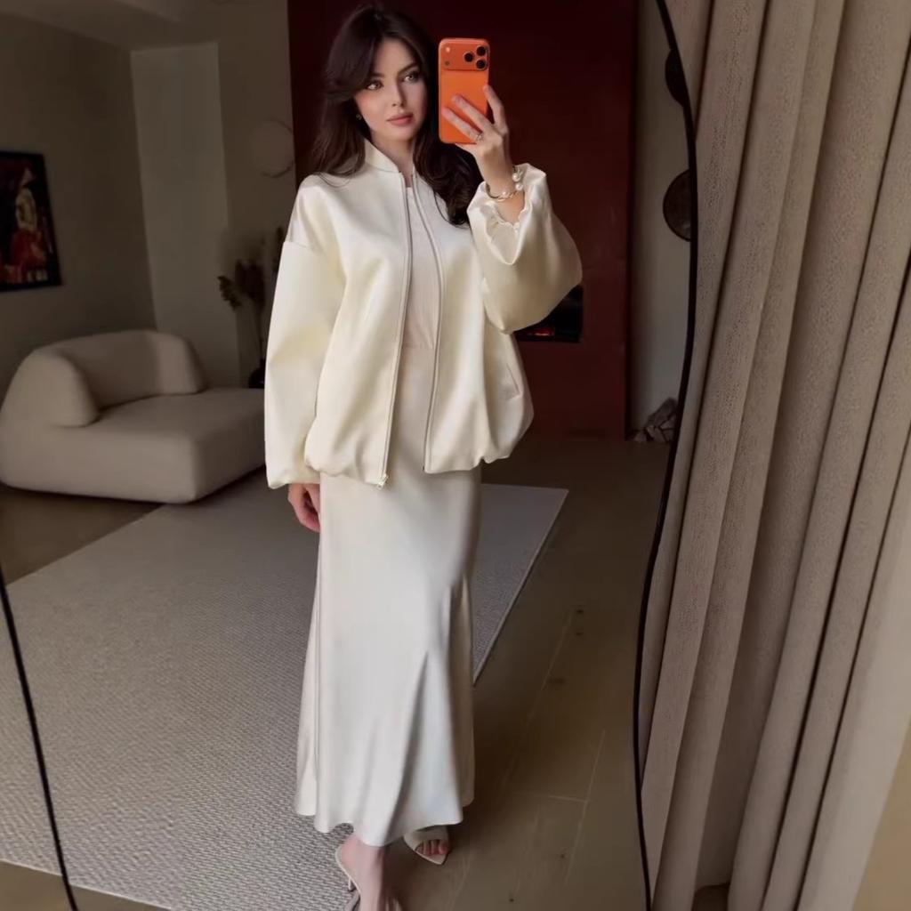 spring and autumn new European and American Amazon cross-border stand-up collar zipper jacket top fishtail skirt set