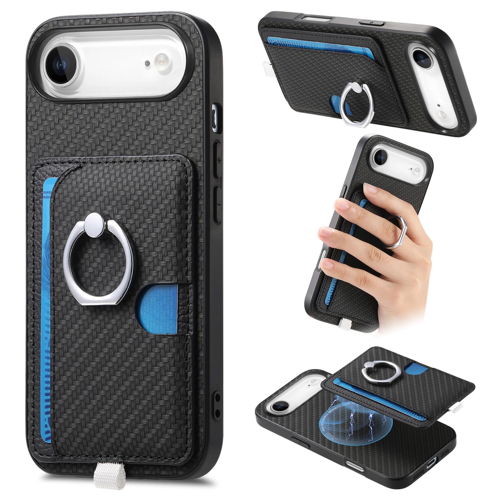 

For iPhone Air Case Ring Kickstand Leather Back Cover with Magnetic Detachable Card Holder