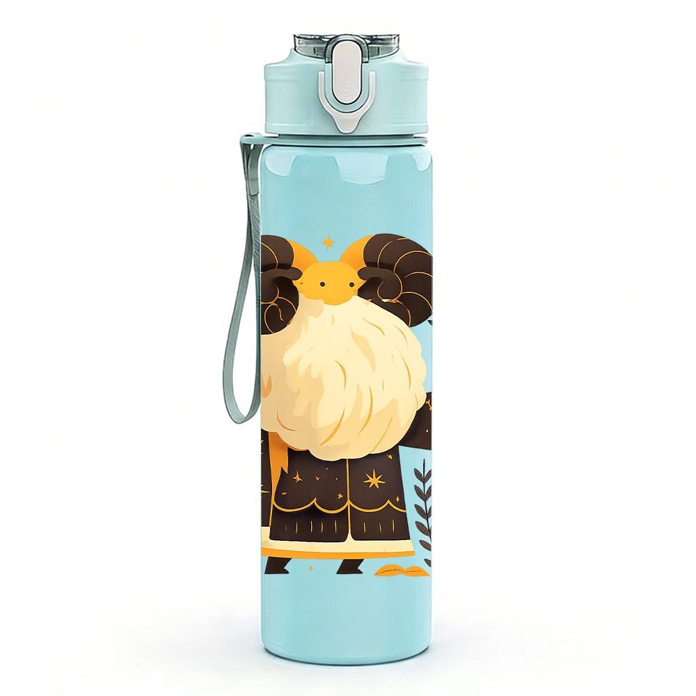 1PC Backpack Bear Cartoon Print 750ml Color Plastic Sports Water Bottle Leakproof Flip Straw Lid Suitable for Sports Office Home Use