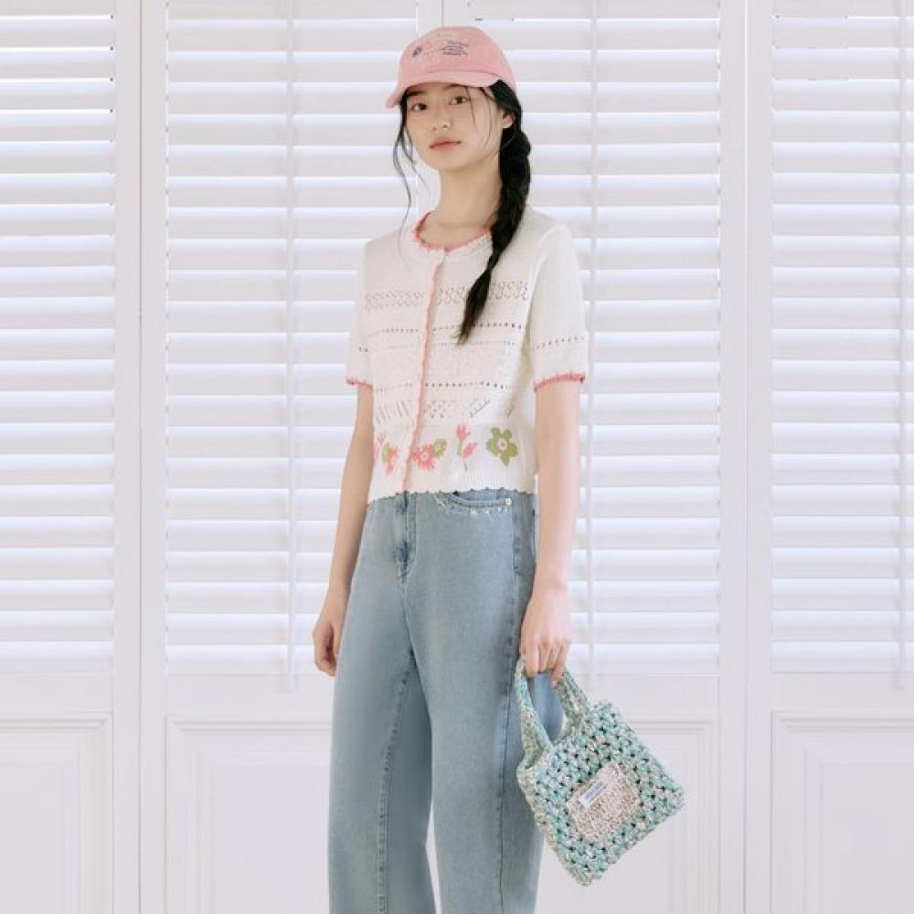 Thursday Island Women Flower Jacquard Color Block Short Sleeve Cardigan T264mcd2