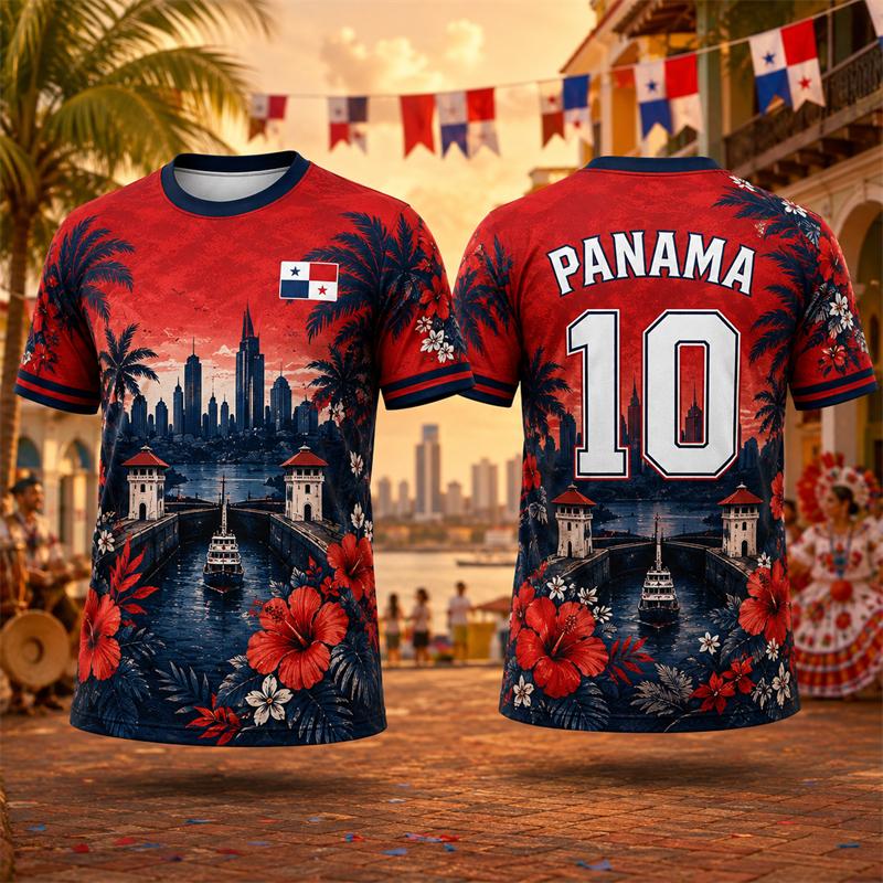 2026 New Panama Flag Graphic Football Jersey For Men Trendy Streetwear Outdoor Sports T Shirt Loose Quick Dry Customizable Tees