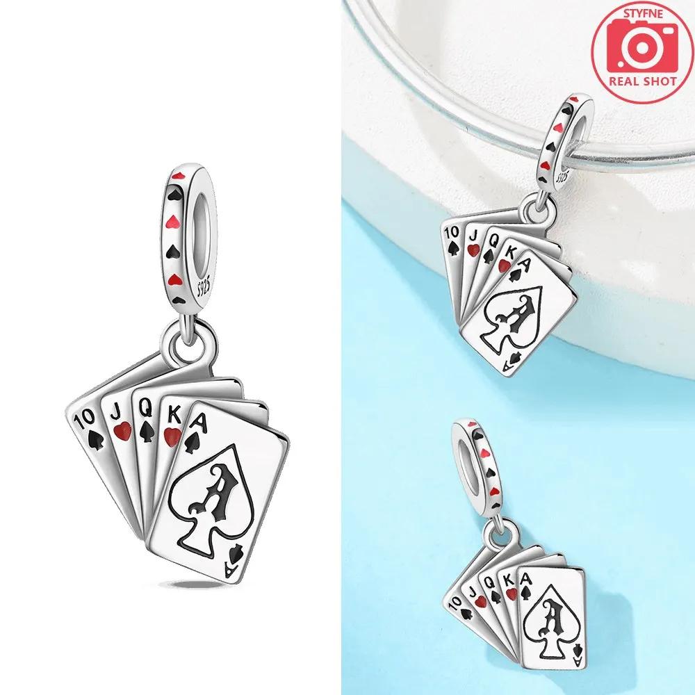 Poker Card Pendant Copper Colors Charm Beads Fit Original Charms Bracelet Beads For Women Jewelry Making Gifts