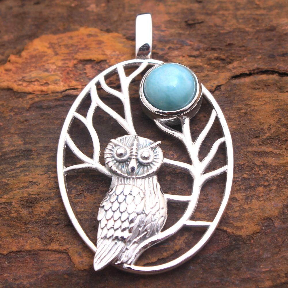 Owl Pendant, Sliver Pendant, 925 Sterling Silver Handmade Jewelry, Gemstone Jewelry, amethyst Labradorite Rose quartz Larimar pendant