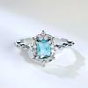 Luxury Female Crystal Light Blue Zircon Stone Square Engagement Ring Vintage Silver Color Wedding Jewelry For Women